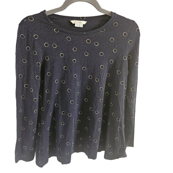 Boden Woman Size 8 Long Sleeve Tee Dark  Bubble Print Tencel Blend Comfort Soft - Picture 1 of 6